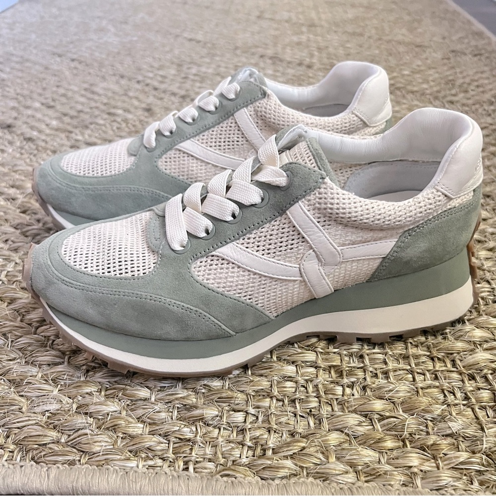 Veronica Beard Valentina Wedge Slip-On Sneaker in Sage Green, 7.5